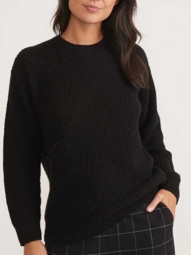 Marine Layer Oversized Black Ribbed Crewneck Sweater